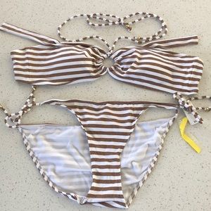 LA Hearts striped Gold and white bikini